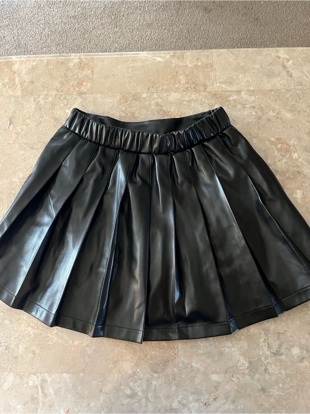 Justice Black Faux Leather Pleated Skater Skirt